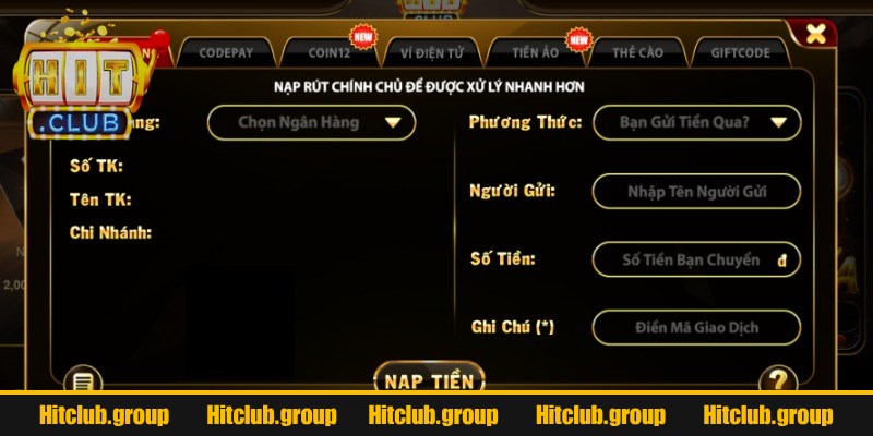 Nạp Rút Tiền Hitclub 1 Nạp rút tiền Hitclub -  Tài khoản cần được xác thực