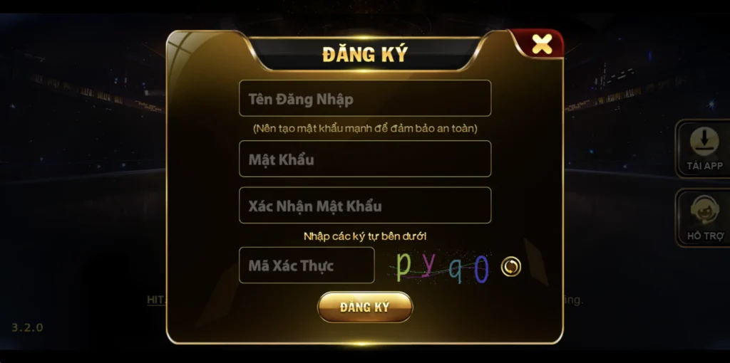 Form điền thông tin đăng ký tài khoản hitclub