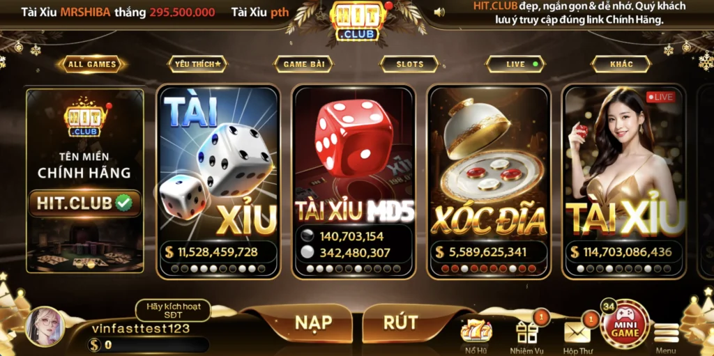 Giao diện cổng game hitclub chính hãng